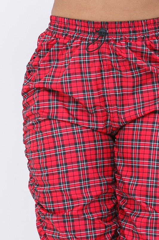 ❤️ Red Plaid Ruched Jogger Pants High Waist Elastic Tapered ❤️