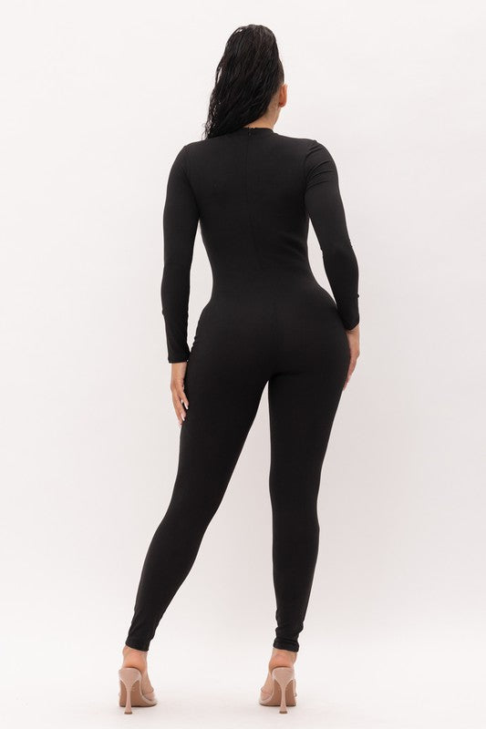 🖤✨Black Ripped One-Leg Jumpsuit Sexy Long-Sleeve Stretch Bodycon Catsuit 🖤✨