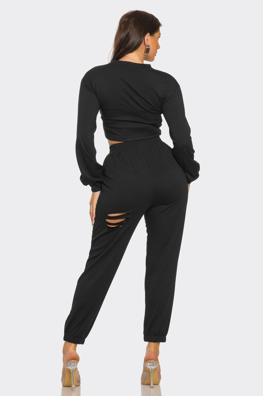 🩷✨Women's Black Cropped Sweatshirt and Jogger Lounge Set 🩷✨