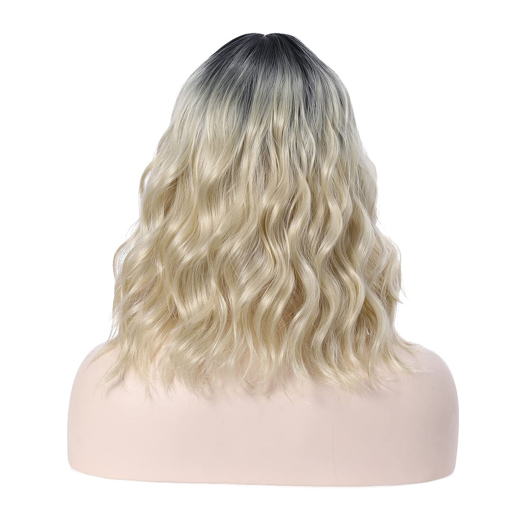 Ombre Blonde Short Bob Wig, 14in Heat-Resistant Synthetic Adjustable Cap