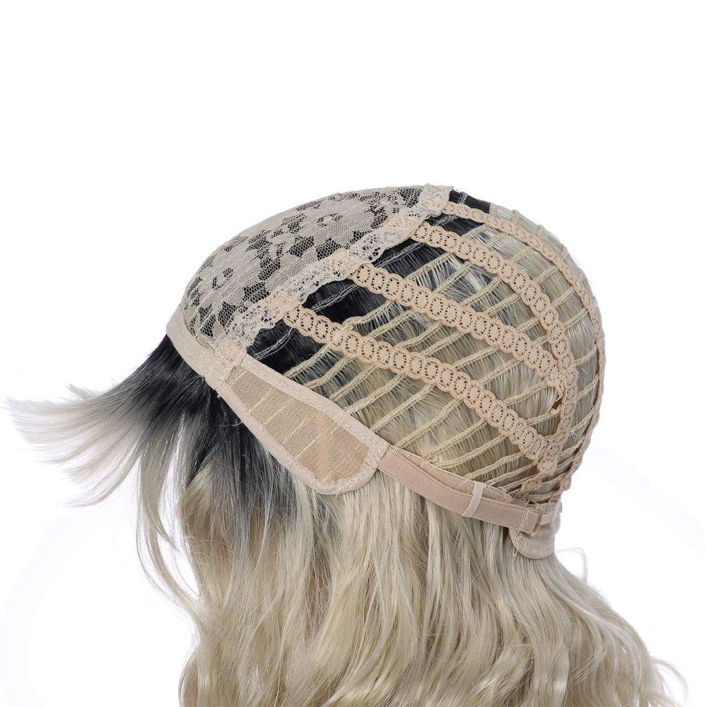 Ombre Blonde Short Bob Wig, 14in Heat-Resistant Synthetic Adjustable Cap