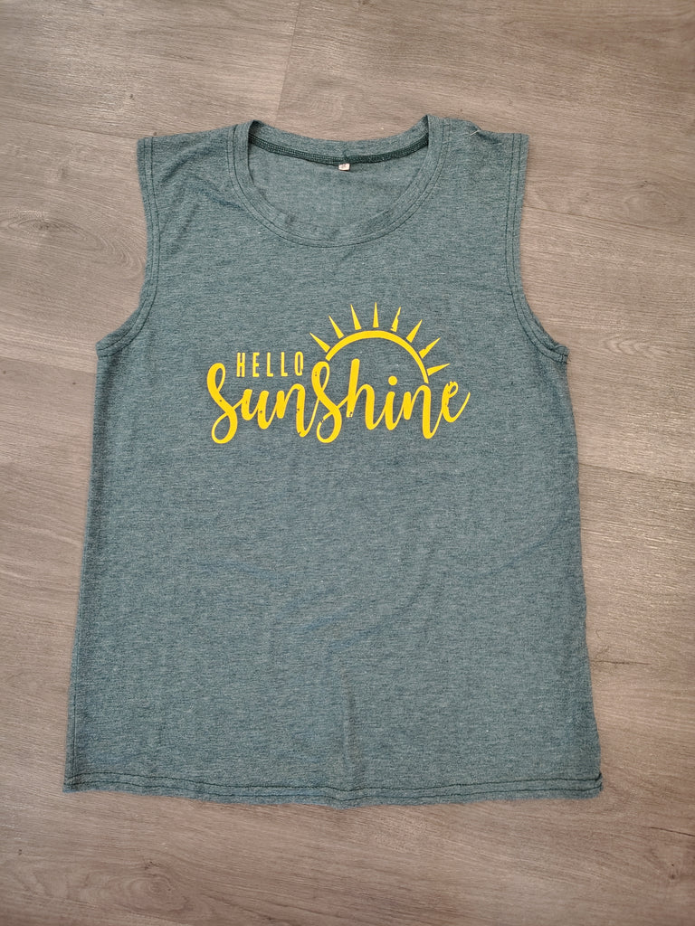 "Hello Sunshine" 🌞Sleeveless Tank Top – Cheerful Summer Graphic Shirt