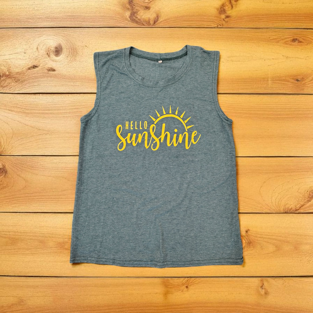 "Hello Sunshine" 🌞Sleeveless Tank Top – Cheerful Summer Graphic Shirt