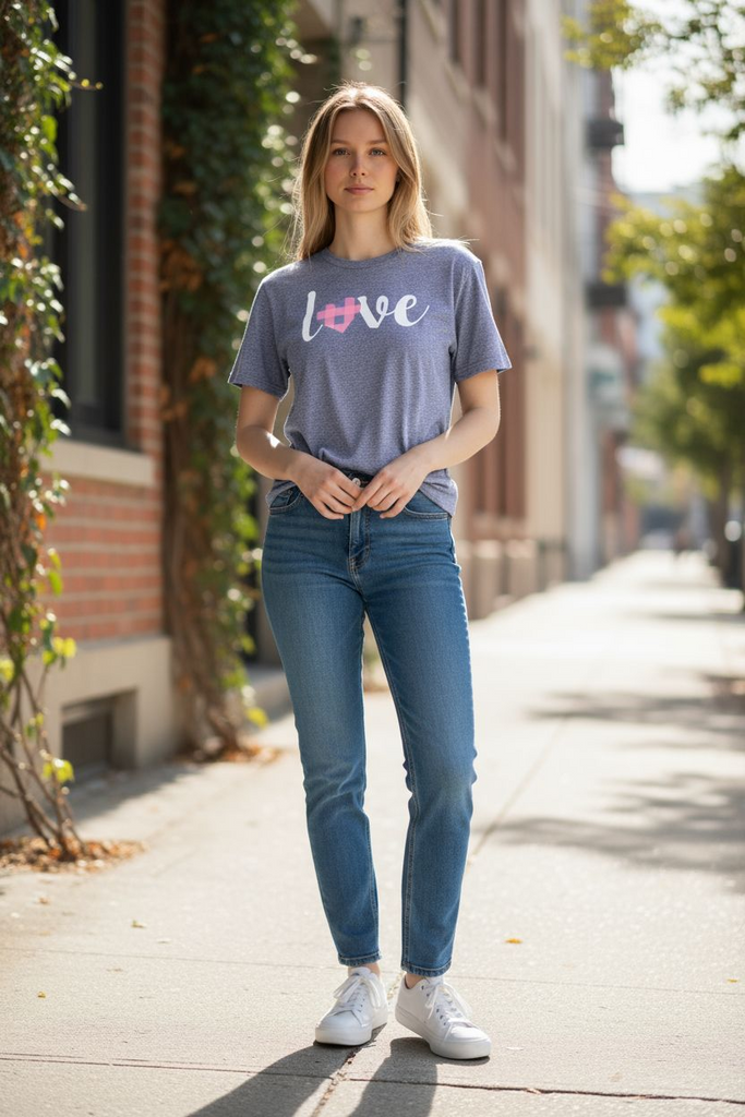 “Love” Tee 💕 – Cute Buffalo Plaid Heart Graphic Shirt 🩷