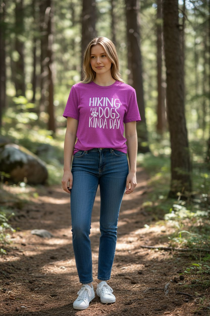 “Hiking and Dogs Kinda Day” Tee 🐾💗 – Cute Outdoor Adventure Shirt