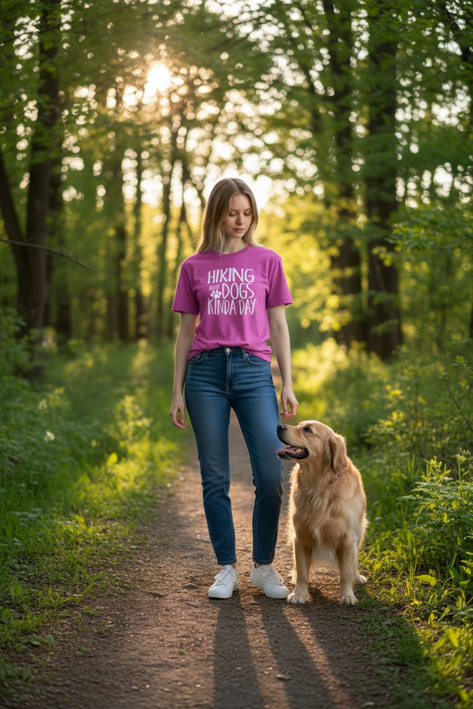 “Hiking and Dogs Kinda Day” Tee 🐾💗 – Cute Outdoor Adventure Shirt