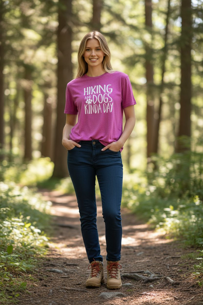 “Hiking and Dogs Kinda Day” Tee 🐾💗 – Cute Outdoor Adventure Shirt