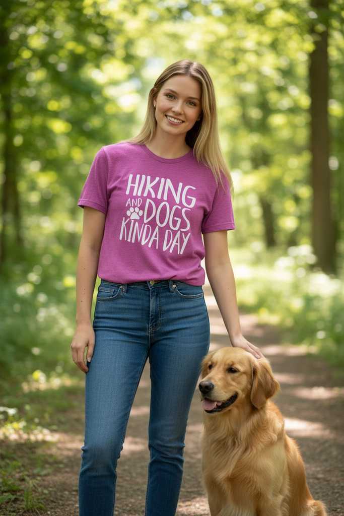 “Hiking and Dogs Kinda Day” Tee 🐾💗 – Cute Outdoor Adventure Shirt