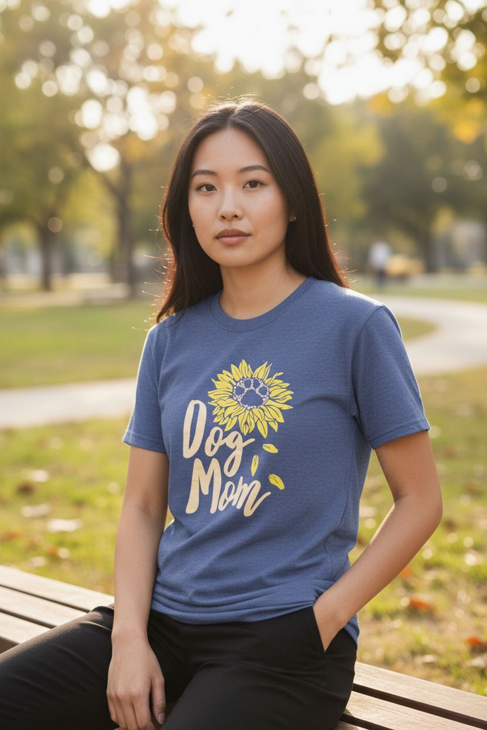 Dog Mom Tee 💕🐾 – Cute Sunflower Graphic Shirt for Dog Lovers 💙🌻