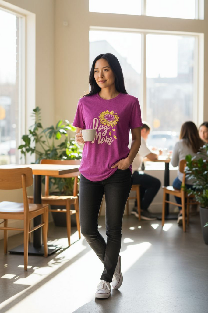 Dog Mom Tee 💕🐾 – Cute Sunflower Graphic Shirt for Dog Lovers 🩷🌻
