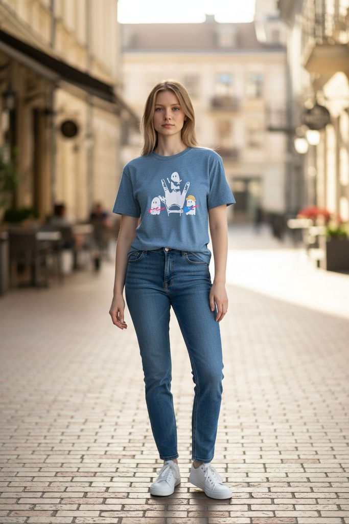 Spooky Love” Ghost Hand Sign Tee 💚🕸️ – Cute Halloween Graphic Shirt