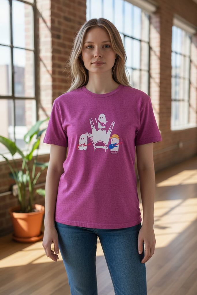 Spooky Love” Ghost Hand Sign Tee 💜🕸️ – Cute Halloween Graphic Shirt