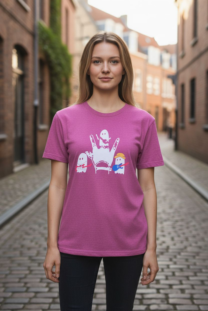 Spooky Love” Ghost Hand Sign Tee 💜🕸️ – Cute Halloween Graphic Shirt