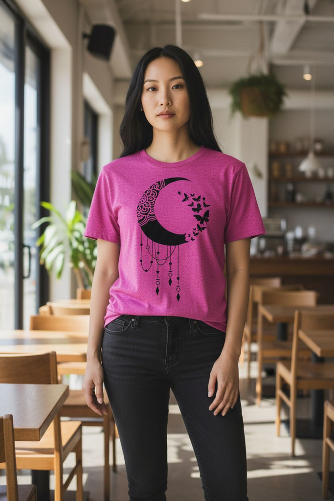Boho Moon & Butterflies Tee 🌸🦋 – Celestial Dreamer Graphic T-Shirt