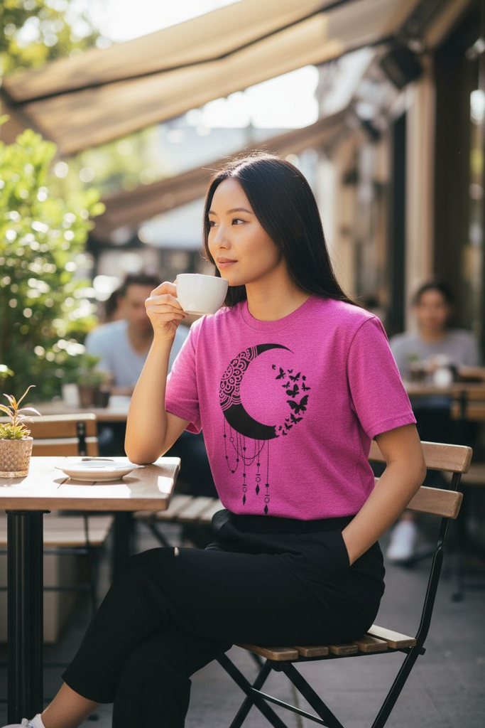 Boho Moon & Butterflies Tee 🌸🦋 – Celestial Dreamer Graphic T-Shirt
