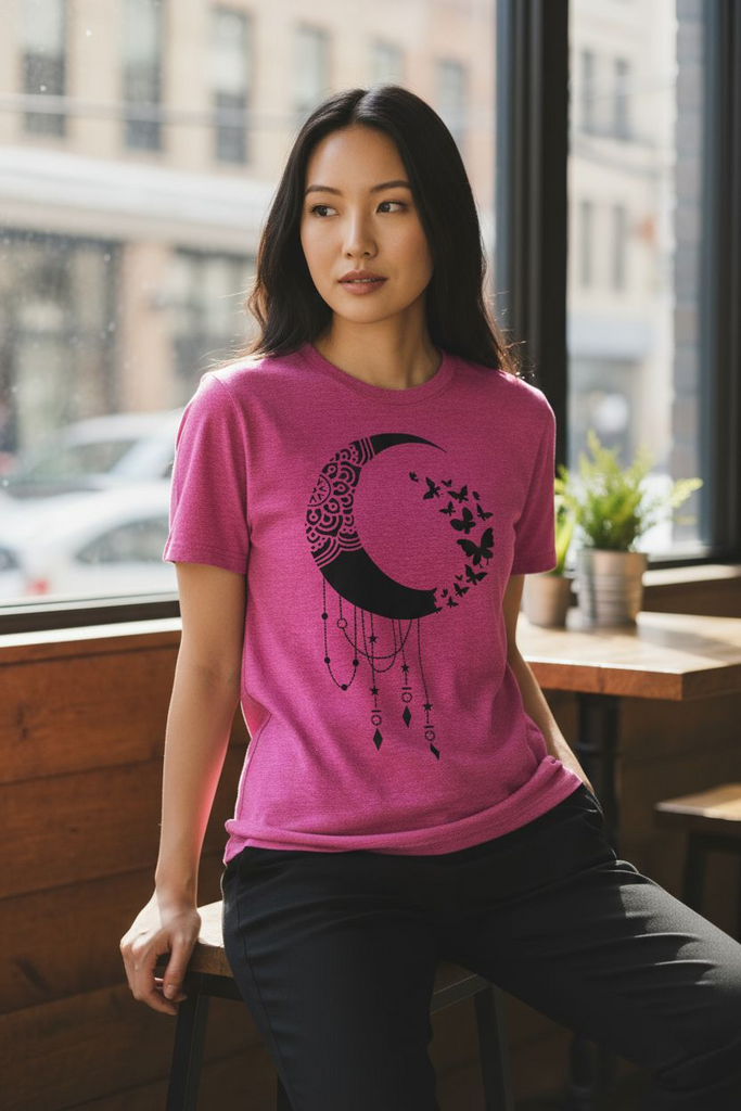 Boho Moon & Butterflies Tee 🌸🦋 – Celestial Dreamer Graphic T-Shirt