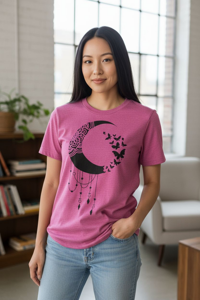 Boho Moon & Butterflies Tee 🌸🦋 – Celestial Dreamer Graphic T-Shirt