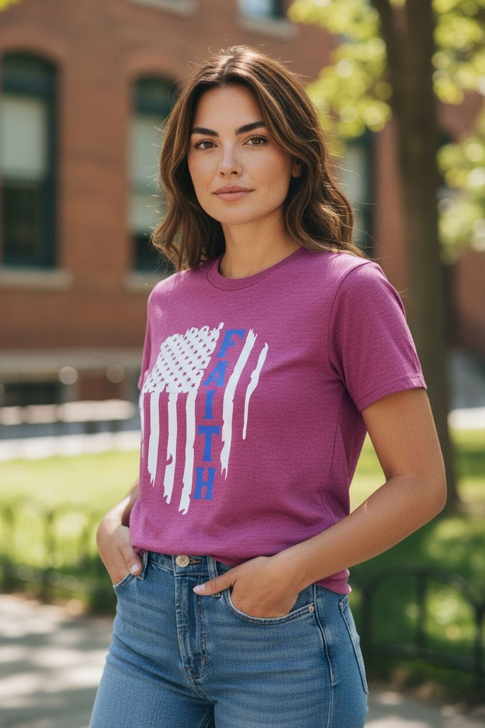 "Faith” Flag Tee🩷 ✨ – Patriotic Heart Graphic Shirt 🩷