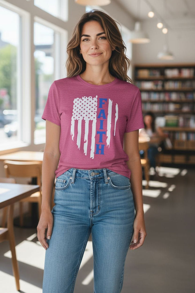 "Faith” Flag Tee🩷 ✨ – Patriotic Heart Graphic Shirt 🩷