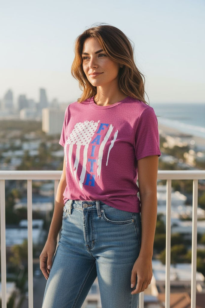 "Faith” Flag Tee🩷 ✨ – Patriotic Heart Graphic Shirt 🩷