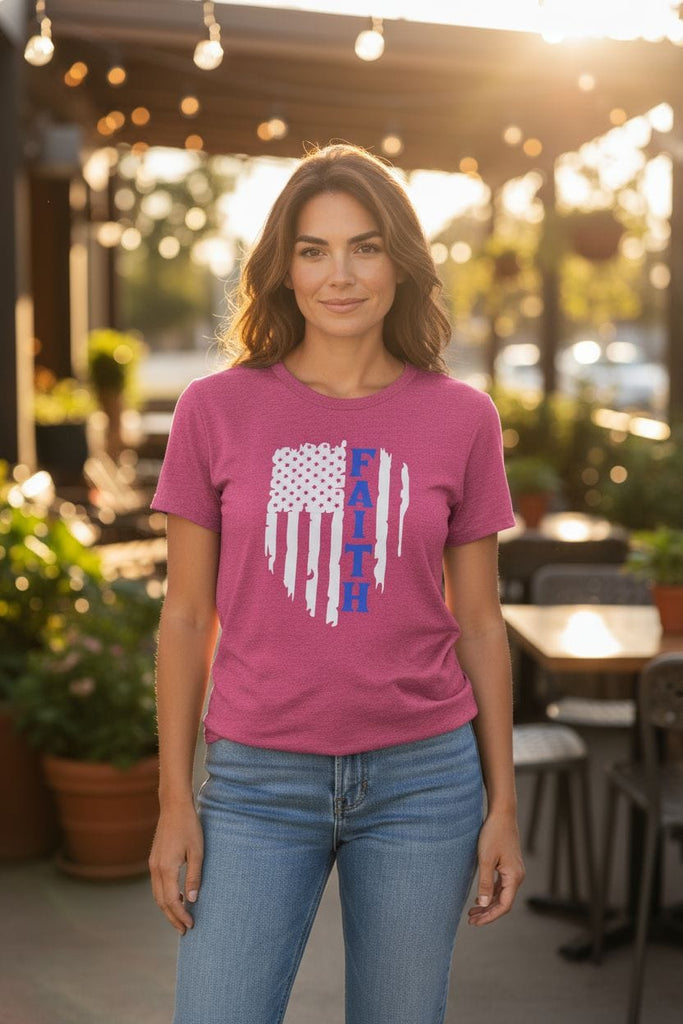 "Faith” Flag Tee🩷 ✨ – Patriotic Heart Graphic Shirt 🩷