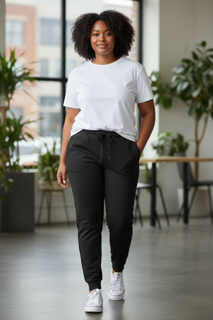 🖤 Everyday Comfort Black Drawstring Joggers | Plus Size Casual Lounge Pants for Effortless Style ✨