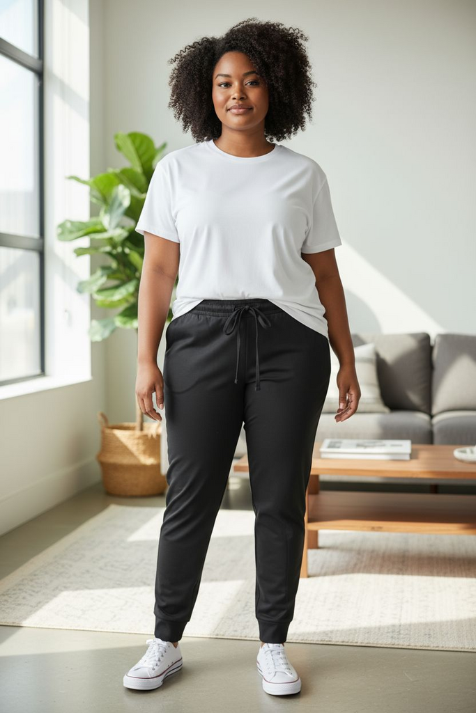 🖤 Everyday Comfort Black Drawstring Joggers | Plus Size Casual Lounge Pants for Effortless Style ✨