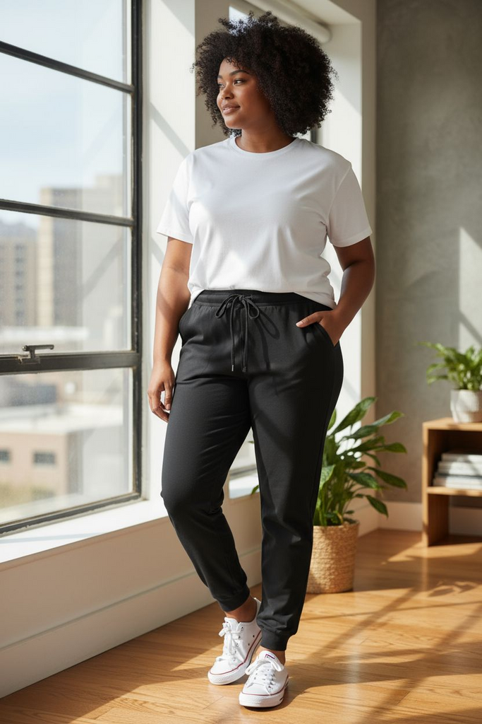 🖤 Everyday Comfort Black Drawstring Joggers | Plus Size Casual Lounge Pants for Effortless Style ✨
