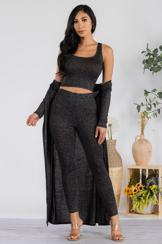 Heather 3-Piece Leggings Set with Maxi Duster & Crop💃✨
