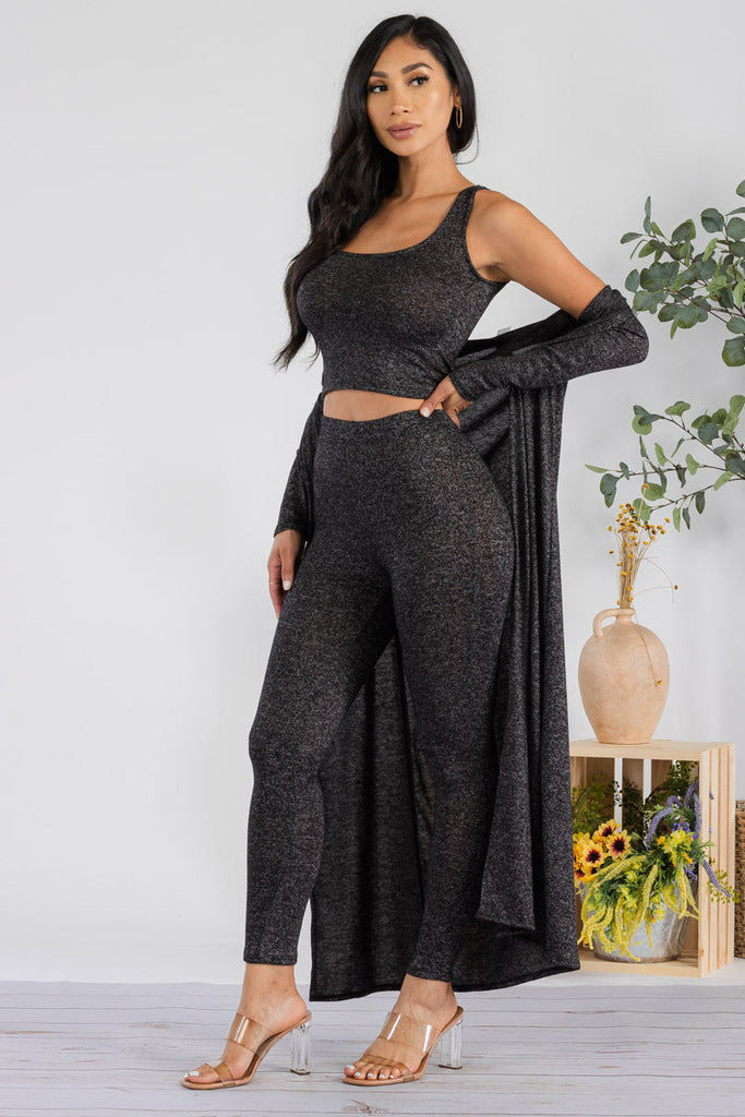 Heather 3-Piece Leggings Set with Maxi Duster & Crop💃✨